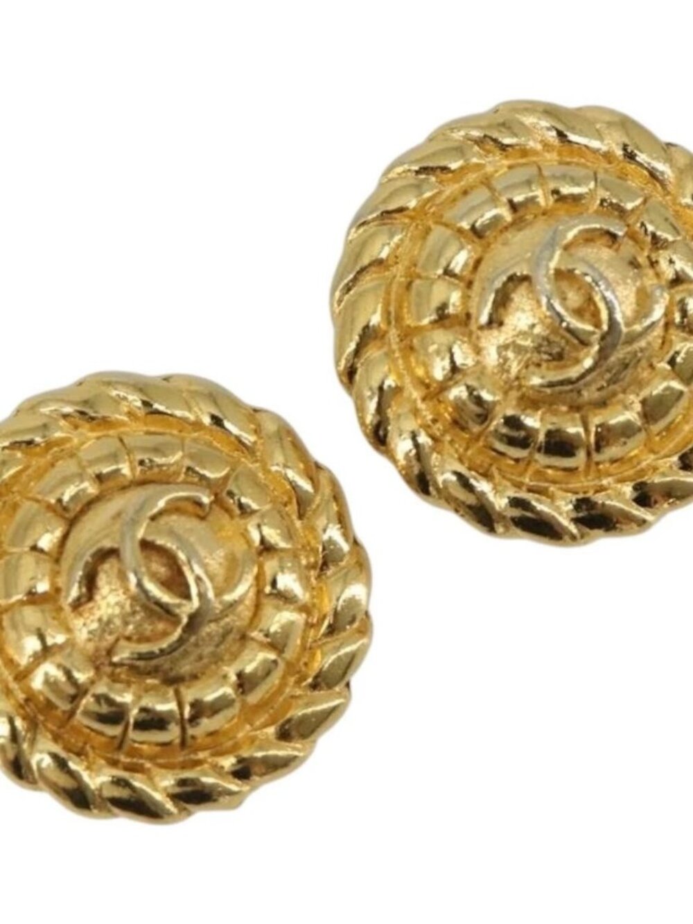 CHANEL Earring Metal Gold Tone CC Auth BA13635